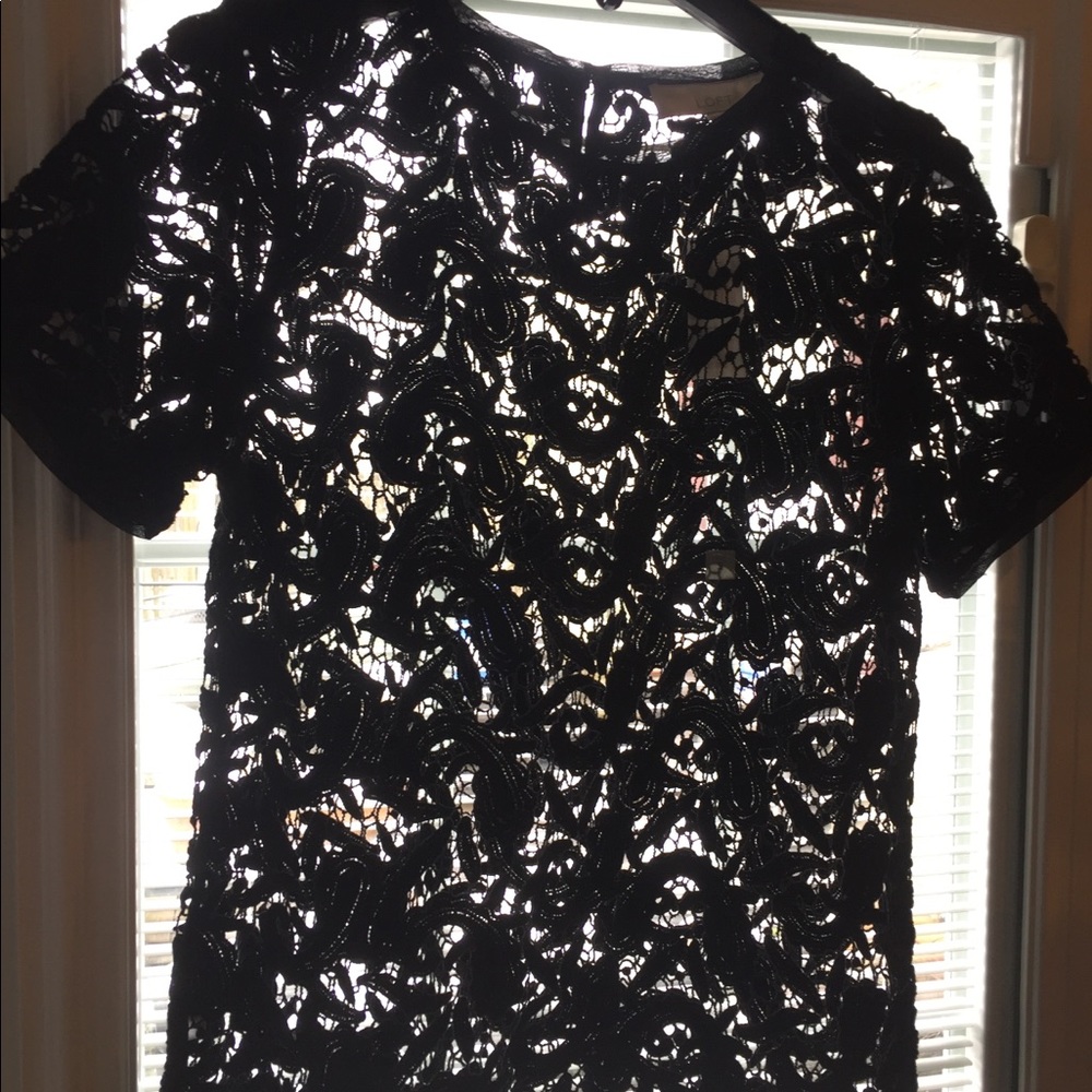 Loft- Lace “See Thru” Crew neck . Short sleeves Top. Unlined